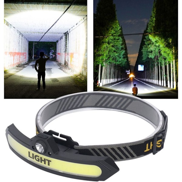 COB Pannlampa 6 Ljuslägen, USB-laddning, Induktiv Strömbrytare, Justerbar Vinkel Ficklampa för Camping, Cykling, Fiske, DUBUNS