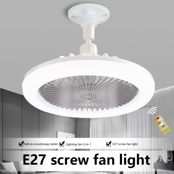 IC Smart Fjärrkontroll LED Fläktlampa E27 Skruvport Justerbar Lig Switch White