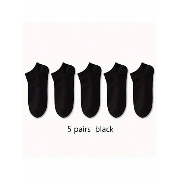 5 Pairs Black White Grey Solid Thin Short Socks, Simple Versatile Casual Invisible Socks White One-size White one-size
