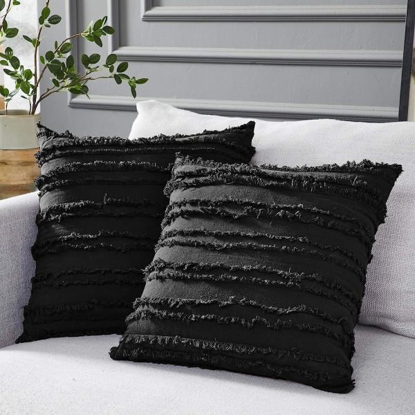 IC Svarte putetrekk for sovesofa, bomullslin dekorative puter Putetrekk, 18 x 18 tommer, sett med 2, ingen innlegg