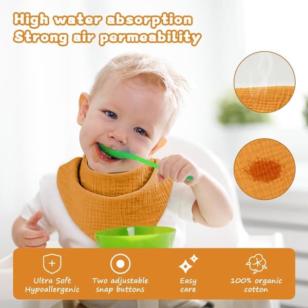 Babyhaklappar, 6-pack, Triangel Dregellapp, Bomull, Justerbar Knapp, Absorberande