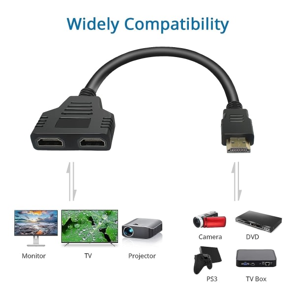 IC HDMI Splitter Adapter Kabel HDMI Splitter 1 In 2 Out HDMI Hane Till Dual HDMI Hona 1 till 2 kanaler Lämplig