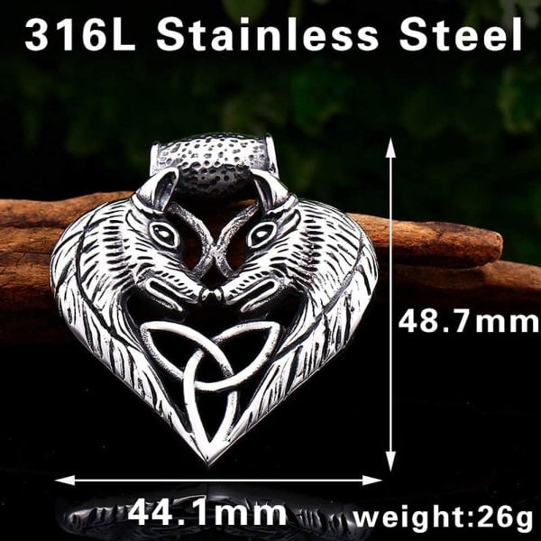 IC Män Halsband Dam Halsband Uniquent 316L Rostfritt Stål Mytologi Tvillingvargar Sleipnir Knot Heart, Irish Fantasy Smycken 60Cm Wolf