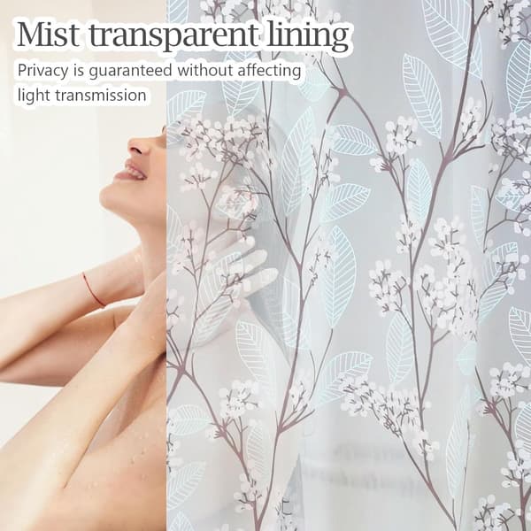Blommigt duschdraperi i EVA-material, vattentätt, mögelresistent med 12 krokar för badkar och dusch 200x180cm Halvtransparent Vit