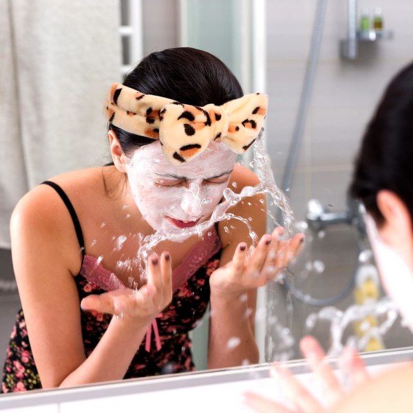 IC 6 st Ansiktstvättarmband og sæt, sminkpannband for kvinder for at vaske ansigtet, hudvård, spa, sminkborttagning, dusch ( print, regnbåge)