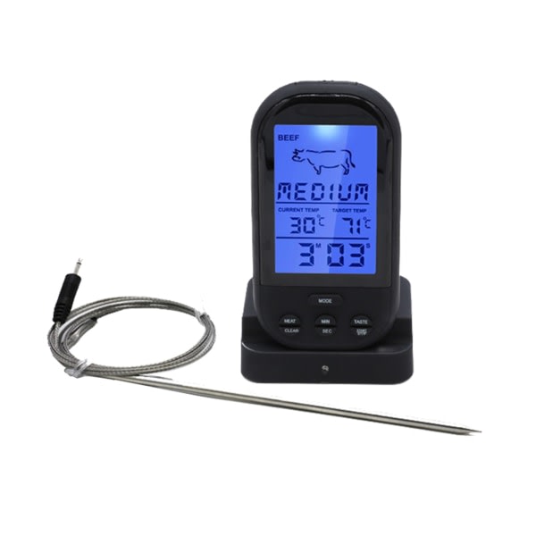IC Bärbar trådlös grilltermometer Multifunktionell digital matlagningstermometer för köksugn Picknickgrill Svart