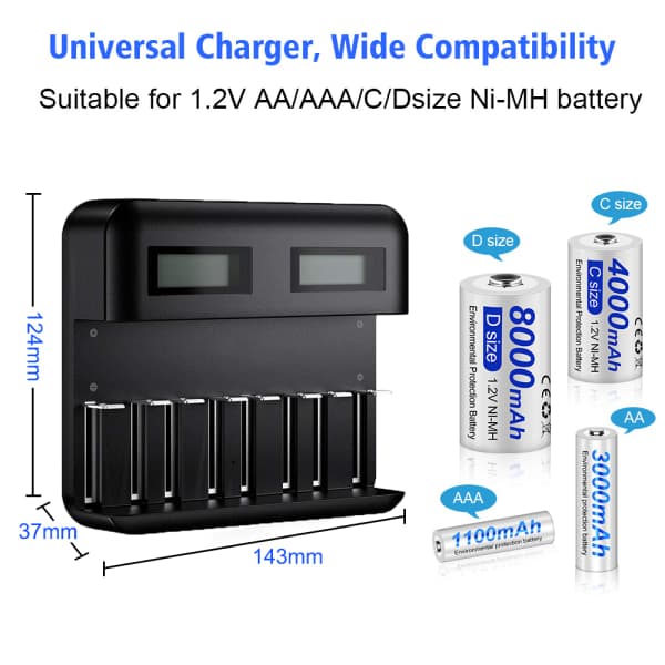 IC Batterilader - Hurtig batterilader - for AA /AAA /C /D NI-Mh Stil 1