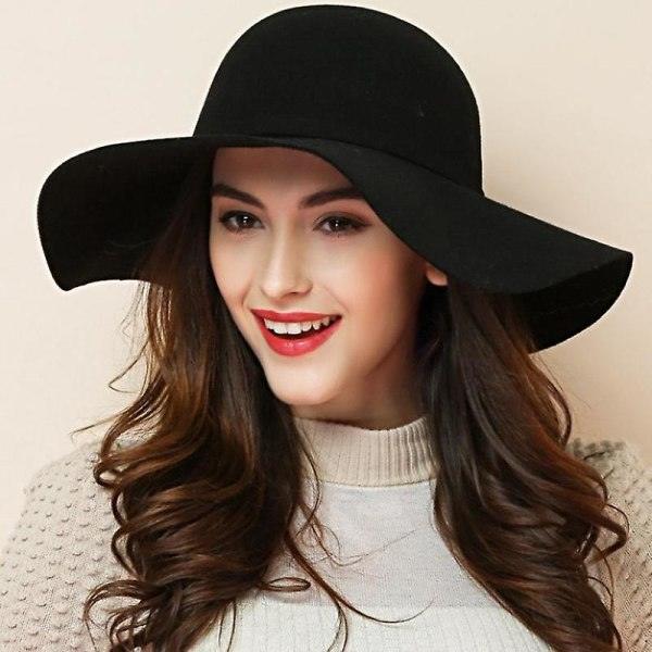 Retro Syksy-Talvi Bowler Hatut Naisille Tytöille Pehmeä Vintage Villa Huopa Fedoras Hattu Yksivärinen Naisten Löysä Cloche Leveä Reuna Hattu viininpunainen