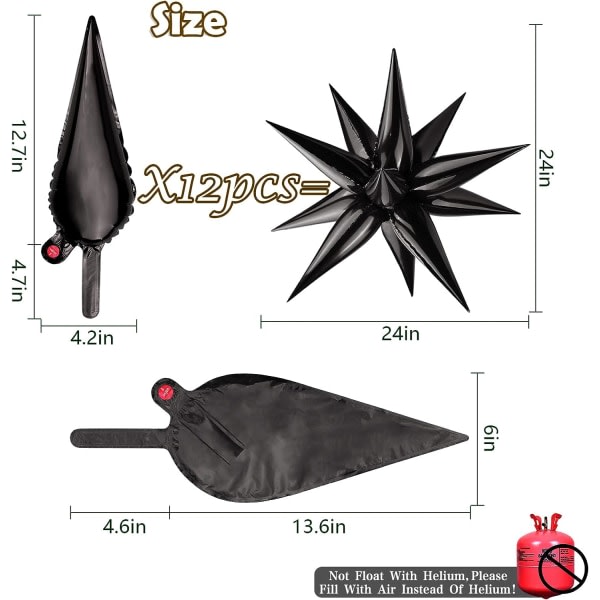 IC 50 kpl räjähdys tähti folio ilmapallot - 12 kpl tähti ilmapallot, Hopeinen Starburst Cone Mylar ilmapallot Piikki ilmapallot juhlatarvikkeille