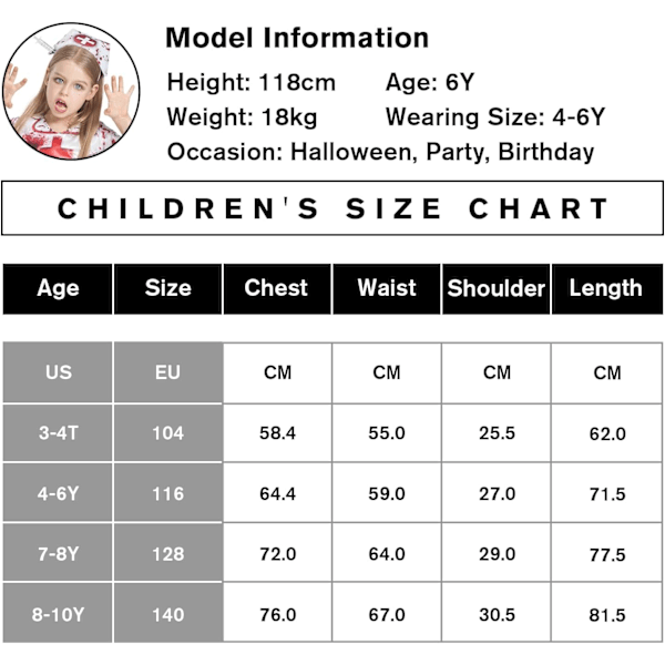 Zombie-halloweenpuku, tytöt pojat naiset cheerleader lukio vanki morsian sairaanhoitaja isot lapset fantasia-asu 24 barn sjuksköterska 4-6 ans