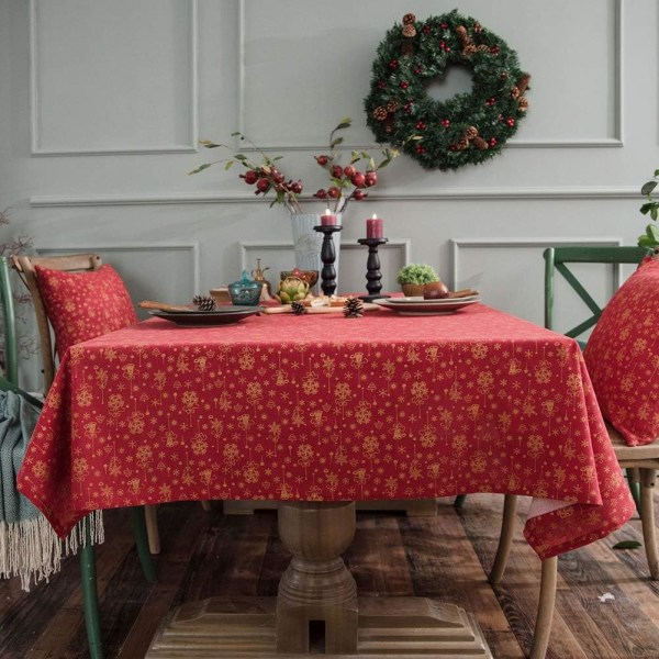 Juleduker med snøflak-mønster i bomull og lin, jule- og festbord, kjøkken, spisestue (rød, 55x102 tommer)