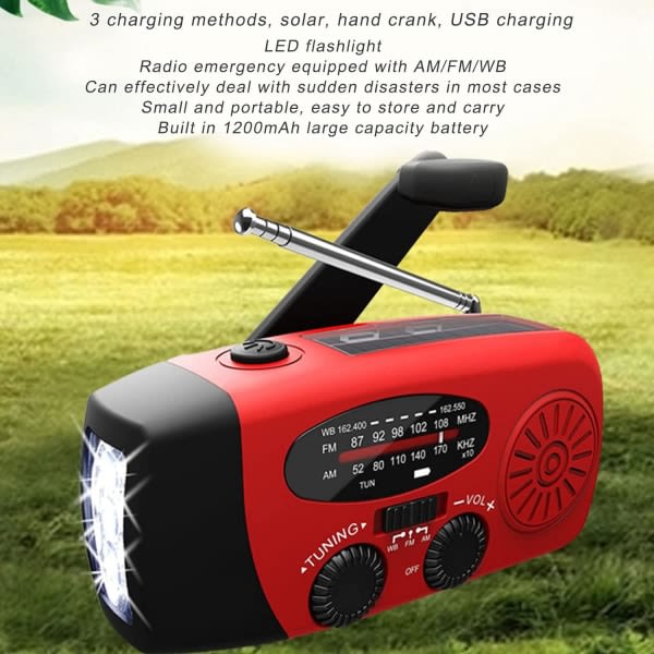 Handvevad radio, Handvevad radio AM/FM NOAA 3 laddningsmetoder 1200mAh Power Bank Nödväderradio