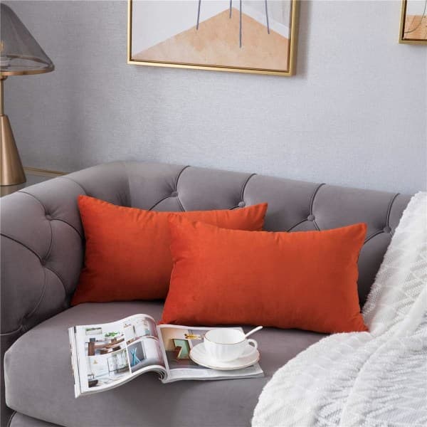 IC Kuddfodral 12x20 Bränd Orange: 2-pack Mysig mjuk sammet rektangulära kuddfodral för lantlig inredning, IFENG