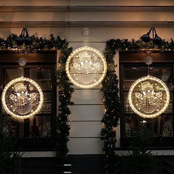 IC Christmas Window Light Ornament, LED Window Christmas Lights Utendørs Innendørs Ornament Hängande 3D Lights (Snögubbe)