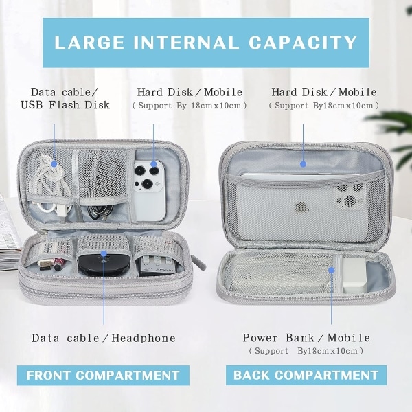 IC Elektronisk arrangør, Reisekabel Organizer Veske Elektroniske Tilbehør Case Bærbar Vanntett Dobbelt Lag, Middels, Grå