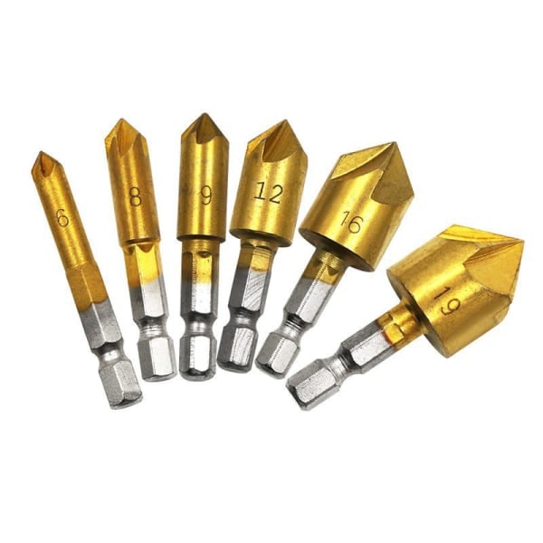 IC 6-delad försänkt sats 1/4'''' sexkantsskaft HSS 5 Flute Co