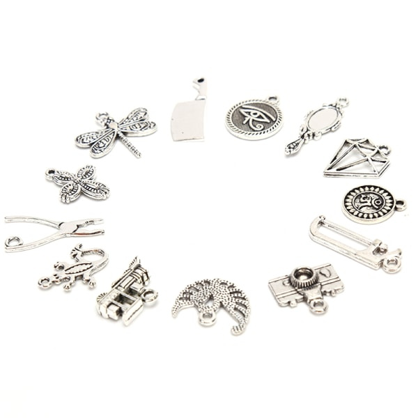 100 st/ set Vintage legering mix djur berlocker hängsmycken Silver