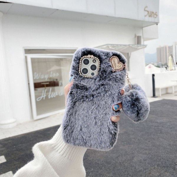 IC I Love You Hjerte Fluffig Skal til Grå IPhone12PRO MAX