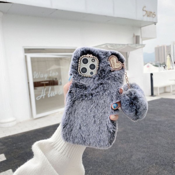 IC Jag Älskar Dig Hjärta Fluffig Skal till Grå IPhone12PRO MAX