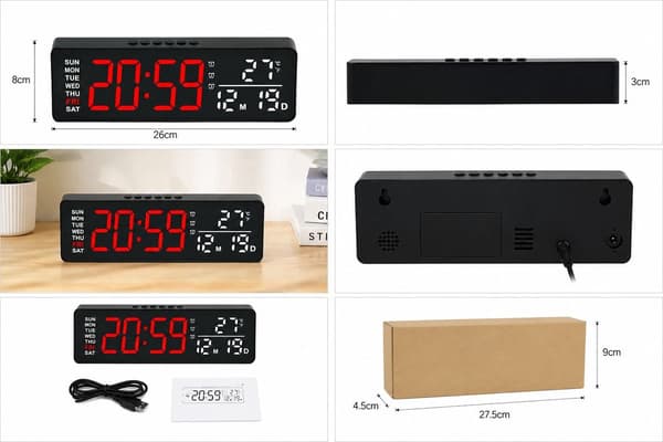 Digital LED-väggklocka, Superljus Display, Väggmontering eller Bordsdesign, Energieffektiv, För Hem och Kontor, 26 x 3 x 8 cm