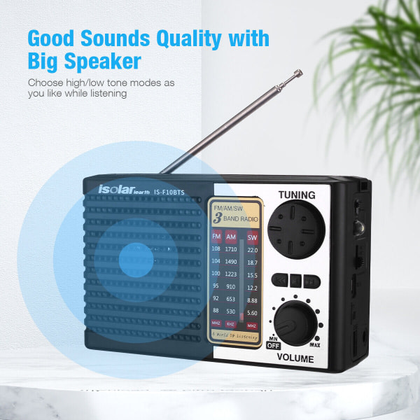 Solcellsdriven Bärbar FM/AM SW Radio Digital Bluetooth Högtalare MP3-spelare Uppladdningsbar
