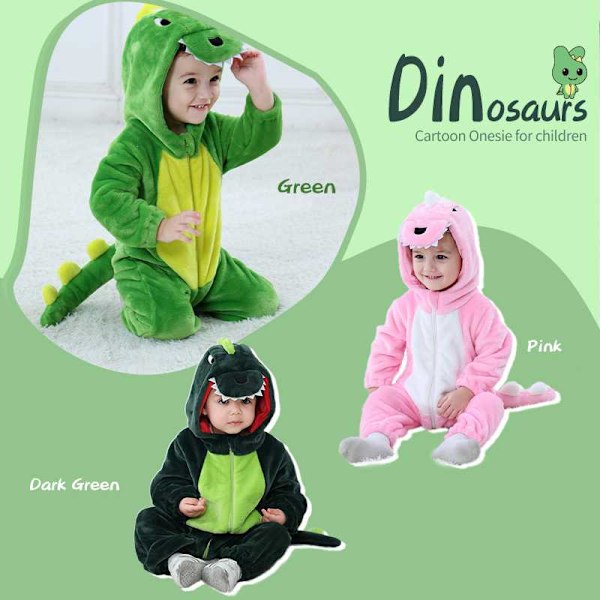 MJ51 Lasten uusi flanelli ohut dinosaurus yksikerroksinen haalari H3340 Green 90cm