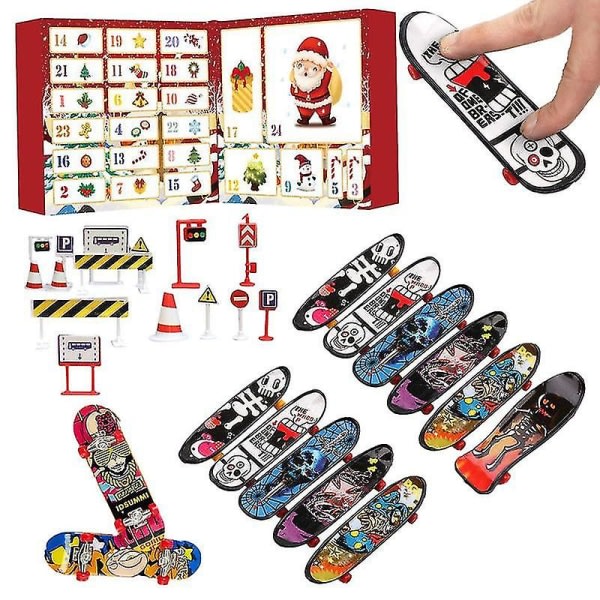 Mini Finger Skateboard Jul Adventskalender Presentforpackning 24 Dagar Med Färgglad Mini Finger Board Fingertoppar Rörelse Skate Del HG
