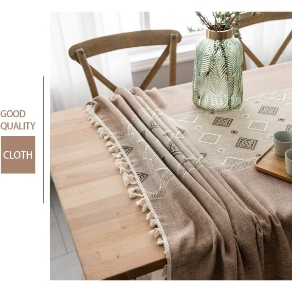IC Rektangulär bordsduk mot fläckar duk linne bomull broderad bordsduk Elegant kinesisk stil trykt dukar (fyrkantig, 140 x 140 cm)