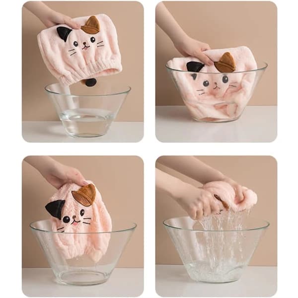 Funny Cat Hair Drying Caps, 2-Pack Microfiber Hair Towel Set