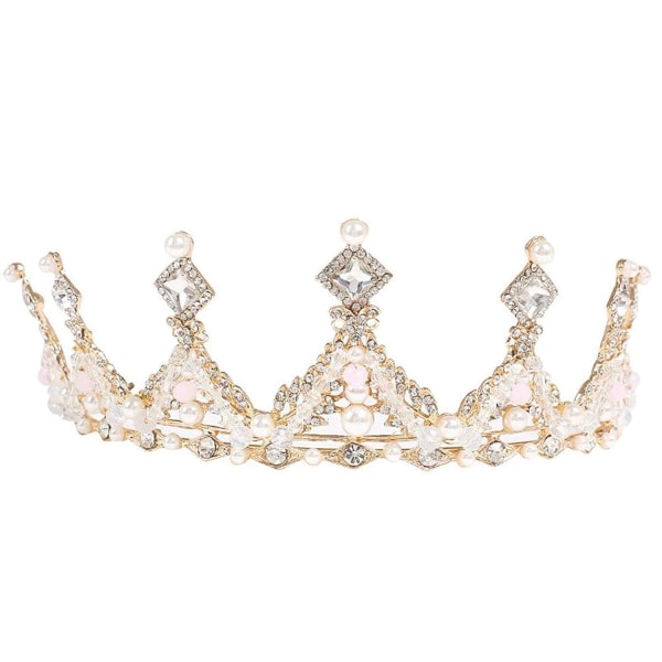 IC Guld Tiara Queen Princess Crown för kvinnor och flickor Pearl