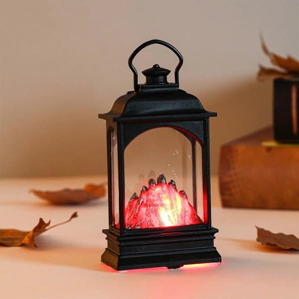 LED julelanterne natlys, retro plastik dekorativ stemningslys til hjemmefestindretning, sort 14,5 x 7 x 4 cm Black