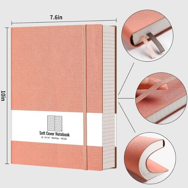 IC Fodrad journalanteckningsbok - 320 numrerade sidor Stor B5 tjock journal för kvinnor, 100 g/m² tjockt College-paperi, konstläder, 7,6" X 10"-rosa