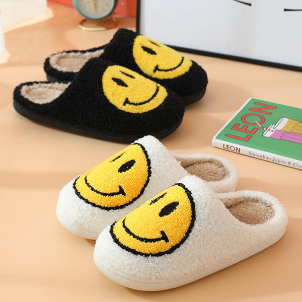 IC Retro Smilende Ansigt Bløde Plys Tøfler Behagelige Varme Slip-on Tøfler Til Par Vinter Varme Indendørs Tilbehør 1 stk