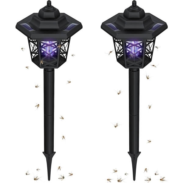 2 stk. Solar Bug Zapper Utomhus Vanntett LED Solar Mygg Zapper Utomhus Solar Powered Mosquito Killer Light Lampa for innendørs og utendørs