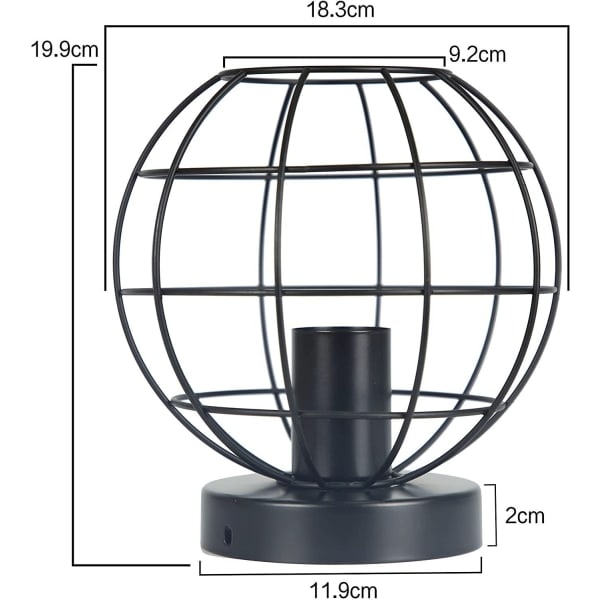 IC Sort Retro Lampe E27 Fatning Industriel Metal Rund Hall Lampe
