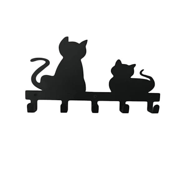 Cat Keychain - with 5 hooks, iron, 33 × 16.7 × 3.4 cm, black