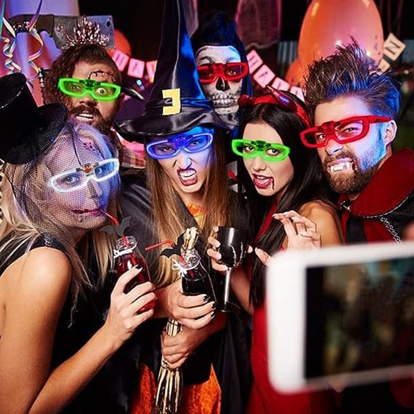 IC 4-pack LED-glasögonfest med 3 ljuslägen för festlig födelsedag Alla hjärtans dag och Halloween Cosplay (blå+grön+röd+vit)