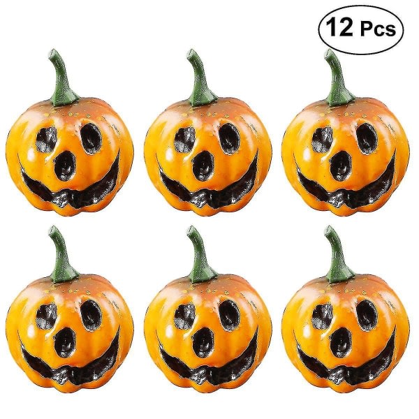 IC 12 stk Simulerede Realistiske Kunstige Små Græskar Udskårne Skræmmende Ansigtsbord Midtpunkt Halloween Dekoration Festtilbehør Fotorekvisitter