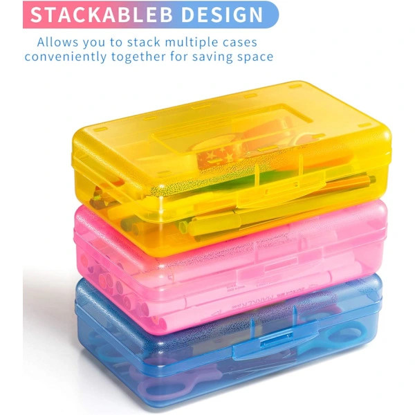 3-pack Large Hard Cases, Bulk Plastic Pencil Cases with Airtight Lid