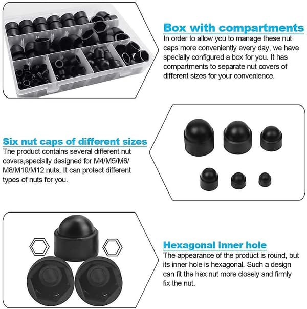 145 stk. Bolt Dome Caps Lock, Sekskantmutterdeksel, Plast Dome Bolt Mutter Beskyttelseshetter