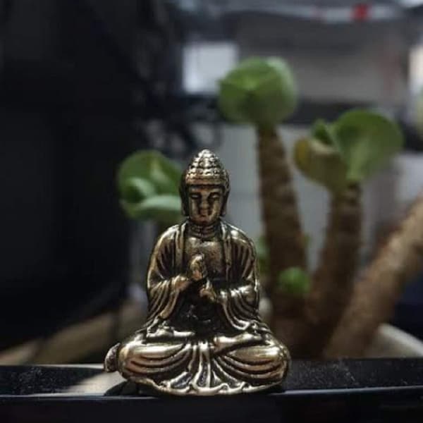 Mini Buddha-statue i solid messing, håndlaget meditasjonsfigur for hjem, hage, alter, yoga-dekor, antikk messingfinish