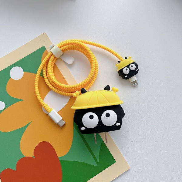 IC 3D Söpö Cartoon Kotelo Apple 20W USB-C virtalähteelle iPhone 20W Nopea Latauskaapeli Latauspää Kotelo (musta briketti)