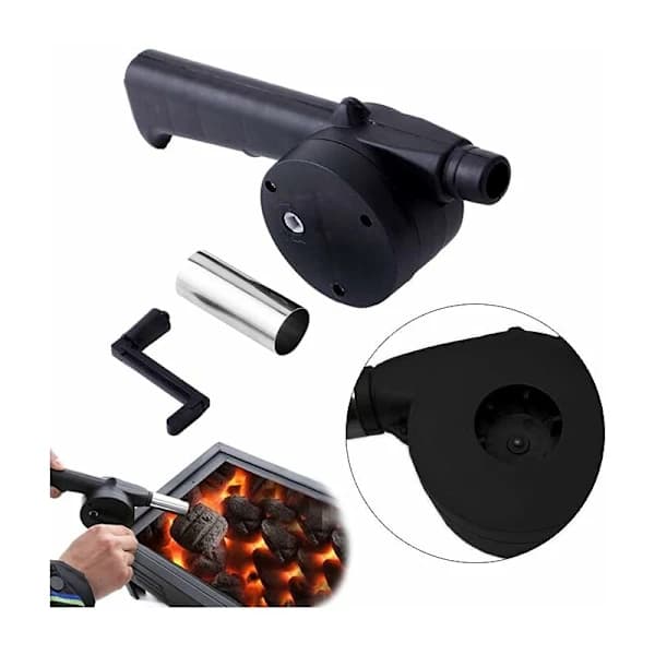 BBQ Luftblåser Håndsveiv Vifte Plast og Metall Brannstarter for Kullgrill Camping Piknik Utendørs Matlaging Svart