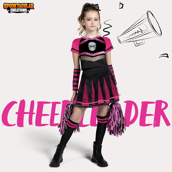 Cheerleader kostume til piger, skræmmende cheerleader kostume, skræmmende zombie kostume til Halloween maskerade fester Färg: rosa Medium (8-10 yrs)