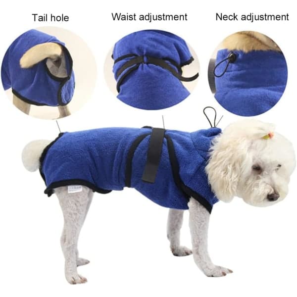 IC Hundhåndklæde i Mikrofiber Hurtigtørrende Superabsorberende Blød Badekåbe til Hund og Kat Blå (L)