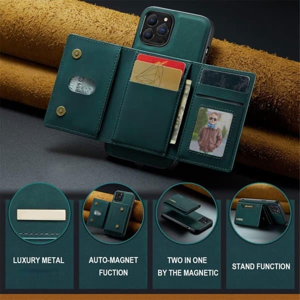 IC Læderpungcover til iPhone 14 Pro Max etui med kort grøn