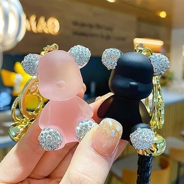 Sød Diamond Bear Nøglering Kawaii Nøgleringe Armbåndsrem Håndledsbånd til kvinde pige