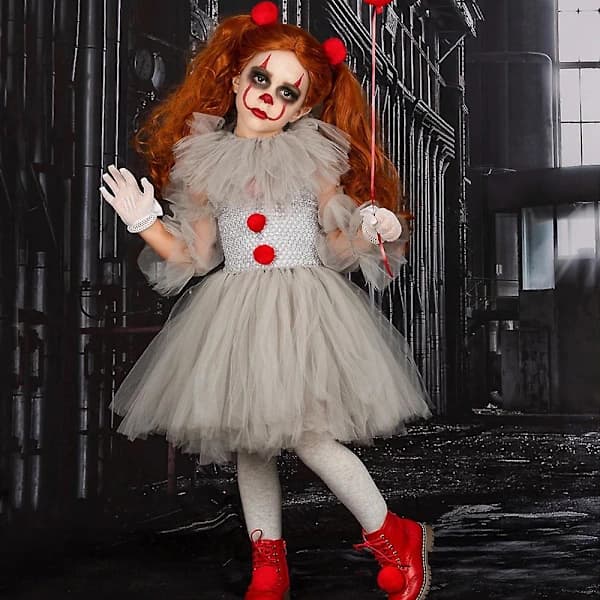 Klovn Børn Piger Halloween Cosplay Fest Kostumer Mesh Prinsessekjole Sæt Kit 2-3 År 2-3 Years