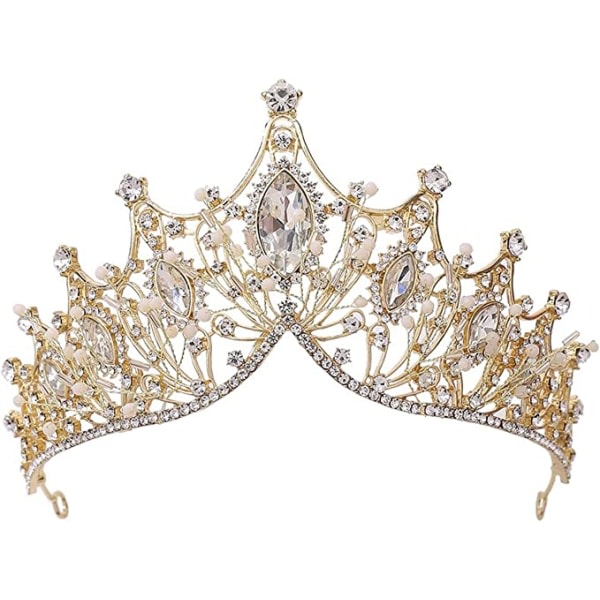 IC Gold Crown Tiara, Vintage Crown Rhinestone Pannband til bröllopsmottagninger