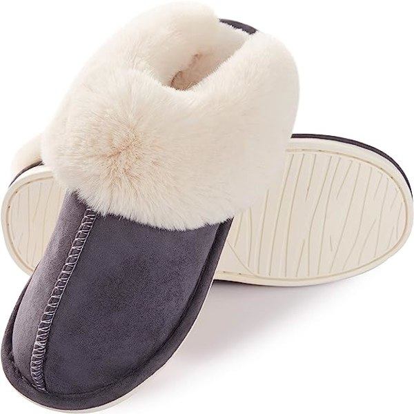 Naisten Damtofflor Muistivaahto Pehmeä Lämmin Slip On Kotitossut, Liukumaton Mukava Plyssi Sisä- ja Ulkokäyttöön (Koko: Iso)